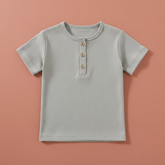 Boys' Comfy Henley Tee in Light Grey